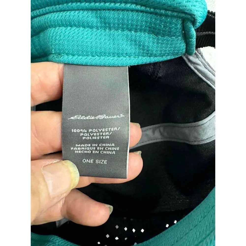 Eddie Bauer‎ Gray Teal Trim Sun Visor Hat Elastic Activewear Hat One Size